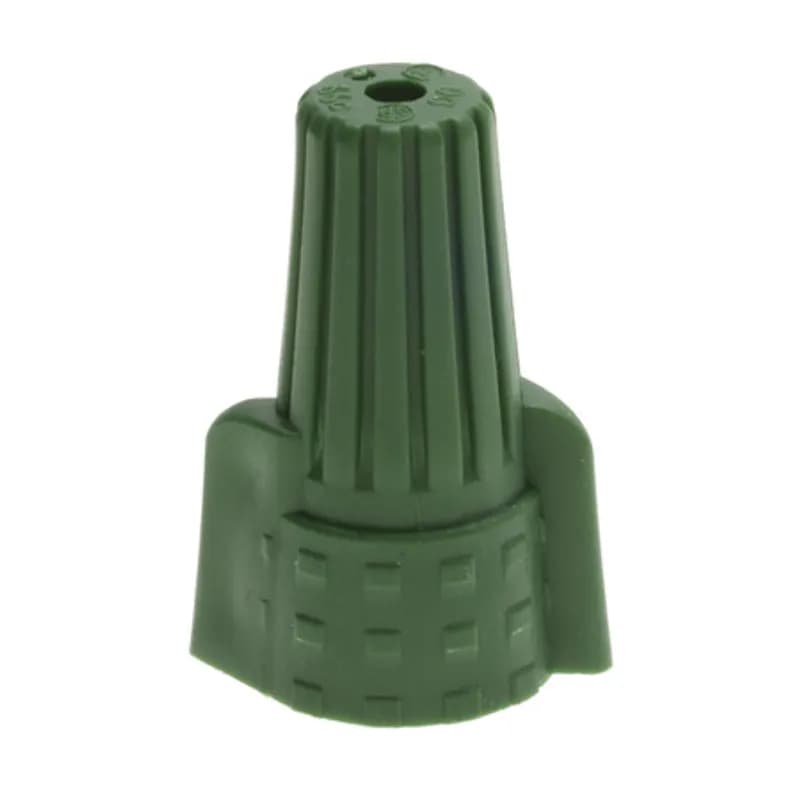 The Easy-Twist WWC-GR-SJ 100-Count Small Jar of Green Winged Wire Connectors are designed for grounding copper wires in the 14-12 AWG size range. They have a hole in the top designed for a through-wire and are made of flame-retardant thermoplastic. The quick-grip square spring design grips in fewer twists and can dead-end a single wire, while the ergonomic swept-back wing design and ribbed texture makes them easy to twist. Their compact design is useful for applications in tight areas or anywhere else you need to connect wires.