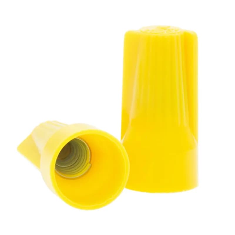The Easy-Twist WWC-N1-B 500-Count Bag of N-Type Yellow Wire Connectors are designed for use on copper wires in the 22-10 AWG size range. Theyâ€™re made of flame-retardant thermoplastic rated for a maximum temperature of 105Ëš Celsius (221Ëš Fahrenheit). The quick-grip square spring design grips in fewer twists and can dead-end a single wire, while the ergonomic swept-back wing design and ribbed texture makes them easy to twist. Their compact design is useful for applications in tight areas or anywhere else you need to connect wires.