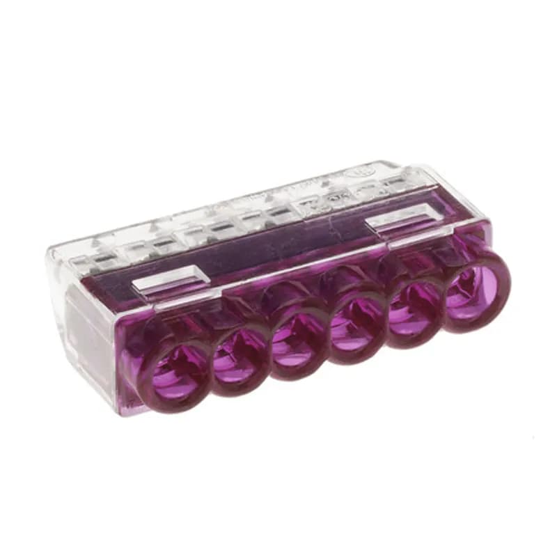 NSI Industries PIWC-6-C - The Easy-Twist PIWC-6-C 50-Count Carton of Purple Push-In Wire Connectors are designed for use on six solid or stranded wires in the 22-12 AWG size range. Theyâ€™re made from flame-retardant thermoplastic and rated for an operating temperature range of -30Ëš to 105Ëš Celsius (-40Ëš to 221Ëš Fahrenheit). The push-in design uses two blades to form secure and fast connections between wires without any twisting or taping. Their compact in-line design is useful for applications in tight areas or anywhere else you need to connect wires.