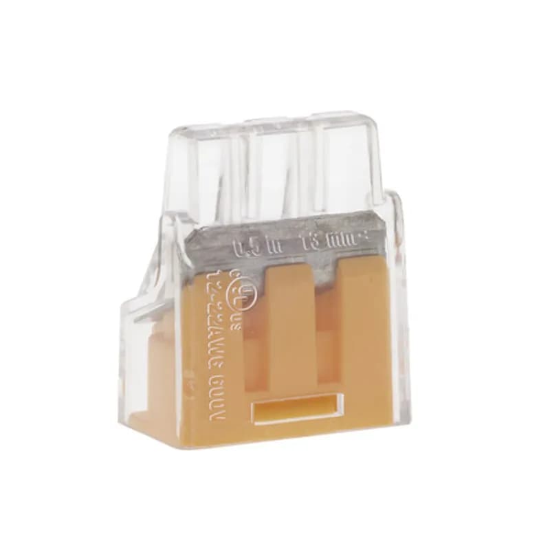 The Easy-Twist PIWC-3-B 500-Count Bag of Orange Push-In Wire Connectors are designed for use on three solid or stranded wires in the 22-12 AWG size range. They’re made from flame-retardant thermoplastic and rated for an operating temperature range of -30˚ to 105˚ Celsius (-40˚ to 221˚ Fahrenheit). The push-in design uses two blades to form secure and fast connections between wires without any twisting or taping. Their compact in-line design is useful for applications in tight areas or anywhere else you need to connect wires.