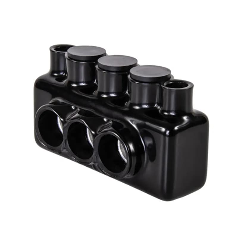 The Polaris IPLMD600-3 Multi-Tap Mountable Dual-Sided Entry Connector features 3 ports sized for 600 MCM - 6 AWG wires. Mounting holes on either side of the connector allow for direct mounting to troughs, panels or wireways with 1/4â€ bolts. The body is made from aluminum alloy wrapped in a layer of plastisol insulation. Each dual-sided port is pre-loaded with an oxide inhibitor, with removable access plugs over the hex screws used to tighten the connections. Installs with a hex key and torque wrench, without any tape or additional supplies. Designed for use in a wide range of splicing applications, including installation in cable trays, panel boards, ducts, raceways or troughs.