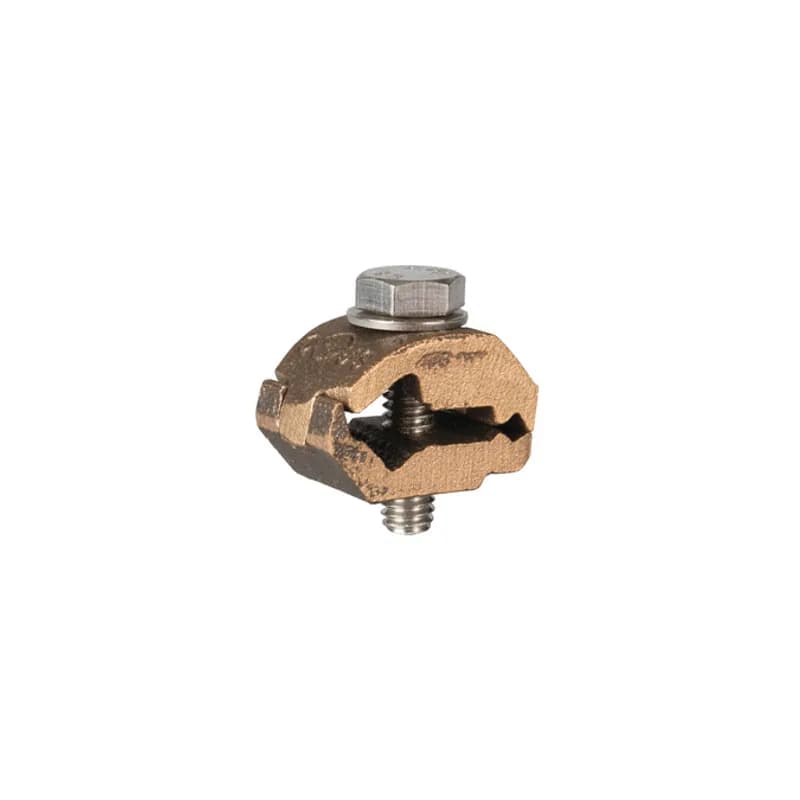The NSI RC50 Heavy Duty Rebar Ground Clamp with Adapter and Screw grips on 1/2" rebar for heavy-duty wire grounding in harsh outdoor environments. The lay-in style clamp allows for continuous loop wiring and will fit conductors in the range of 8 SOL to 4 STR Additionally, the stainless-steel hardware and cast silicon bronze clamp body are made from tough, high-quality metals that provide durable performance in the harshest outdoor environments. UL Listed for direct burial, use this clamp to ground copper wire in any commercial, industrial or maintenance application where ground wiring needs to be connected to rebar. cULus Listed 467 for Grounding and Bonding/Direct Bury. Stock products you can rely onâ€”stock NSI.
