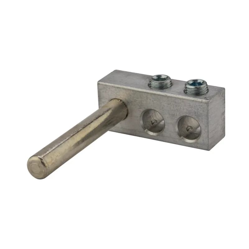 Use the dual-rated NSI TS1/0-2 Mechanical Lug Connector with either aluminum or copper conductors when connecting to threaded or slip-fit transformers. This versatile and reusable set-screw connector is made from high-strength 6061-T6 aluminum alloy for superior electrical and mechanical performance. The copper stud is 3" long, 3/8" in diameter and tin plated â€“ providing low-contact resistance for connection to the transformer. Two conductor ports fit copper or aluminum wire in the range of 1/0 to 4 AWG. NSI mechanical lug connectors meet or exceed ANSI C119.4 Class A, have a temperature rating of 90 Â°C and a maximum voltage of 600V. Stock products you can rely onâ€”stock NSI.