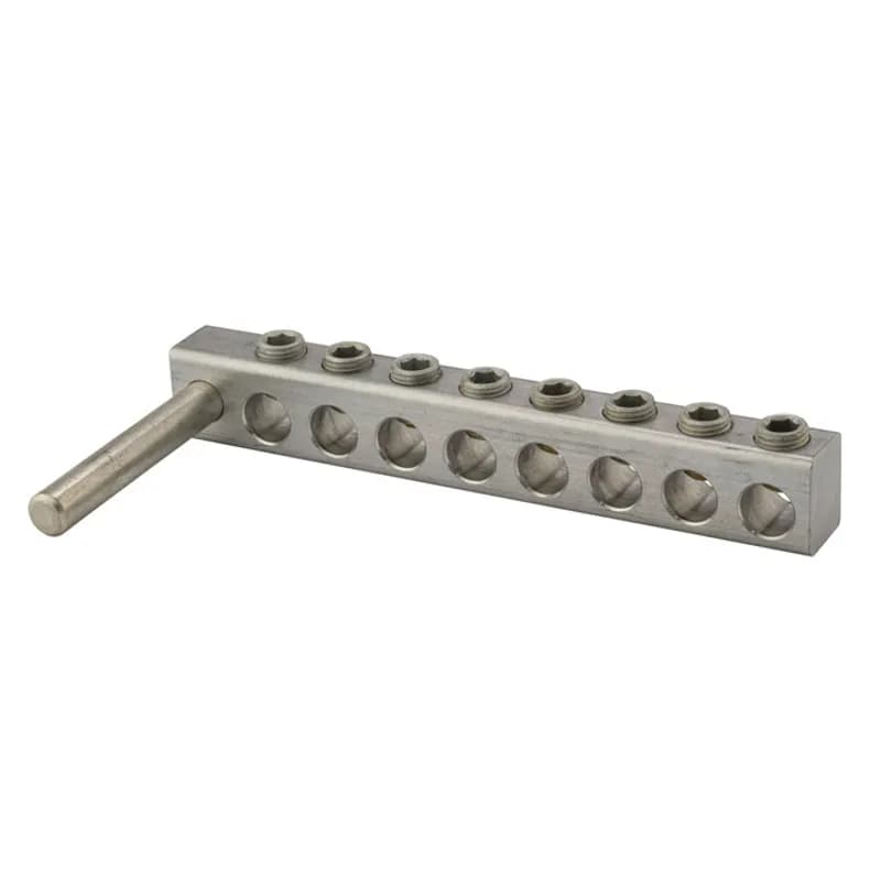 8 Port Aluminum Dual Rated Transformer Stud Connector 250 MCM -6 AWG Aluminum dual rated transformer stud connectors are versatile and reusable set screw connectors made from 6061T-6 aluminum alloy for superior electrical and mechanical performance. Clear plated for low contact resistance- stud is tin plated copper which provides low contact resistance for connection to transformer. For use with copper and aluminum conductors. Meets or exceeds ANSI C119.4 Class A. Rated 600V. Temperature rating 90 degrees C.