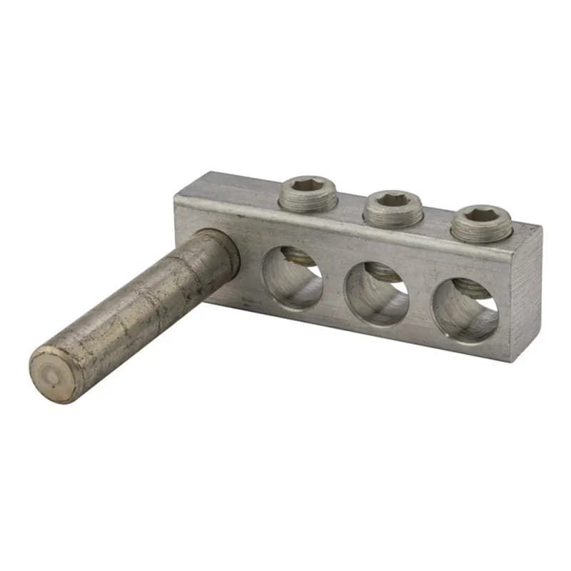 3 Port Aluminum Dual Rated Transformer Stud Connector 350 MCM -6 AWG Aluminum dual rated transformer stud connectors are versatile and reusable set screw connectors made from 6061T-6 aluminum alloy for superior electrical and mechanical performance. Clear plated for low contact resistance- stud is tin plated copper which provides low contact resistance for connection to transformer. For use with copper and aluminum conductors. Meets or exceeds ANSI C119.4 Class A. Rated 600V. Temperature rating 90 degrees C.