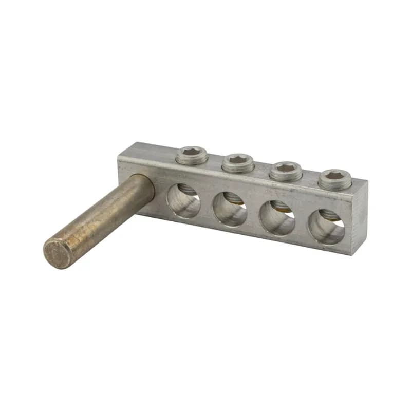 4 Port Aluminum Dual Rated Transformer Stud Connector 350 MCM -6 AWG Aluminum dual rated transformer stud connectors are versatile and reusable set screw connectors made from 6061T-6 aluminum alloy for superior electrical and mechanical performance. Clear plated for low contact resistance- stud is tin plated copper which provides low contact resistance for connection to transformer. For use with copper and aluminum conductors. Meets or exceeds ANSI C119.4 Class A. Rated 600V. Temperature rating 90 degrees C.