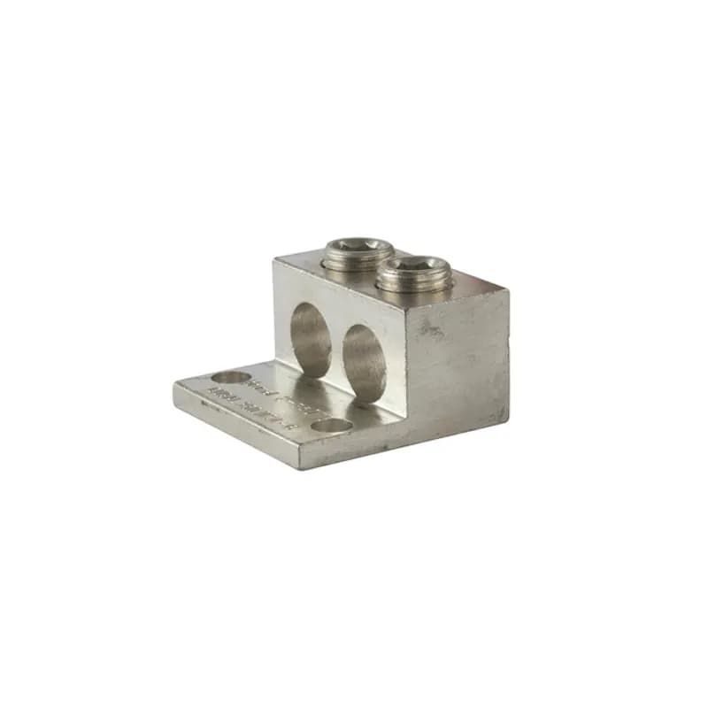 NSI Industries 2-350T2 - 2 Port Aluminum Dual Rated Transformer Lug 350 MCM - 6 AWG - 2 Mounting Holes Aluminum Dual Rated Transformer Lugs are versatile and reuseable set screw connectors made of 6061T-6 aluminum alloy for superior electrical and mechanical performance. Two set screws per wire hole ensure an exceptional connection. Electro-tin plated for low resistance. For use with copper or aluminum conductors. Mounting hole spacing is NEMA 1-3/4". Meets or exceeds ANSI C119.4 Class A. Rated 600 Volts. Temperature Rating 90 degrees C.
