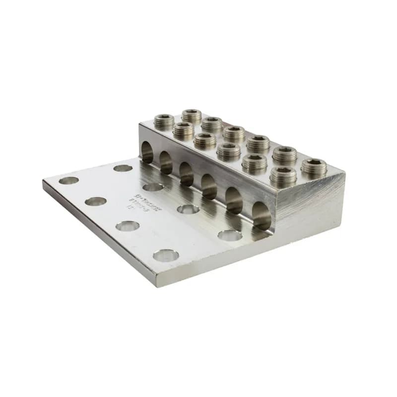 NSI Industries 6-350LL8 - 6 Port Heavy Duty Dual Rated Transformer Lug 350 MCM - 6 AWG Heavy Duty Dual Rated Transformer Lugs are versatile and reusable set screw connectors made from high strength 6061-T6 aluminum alloy for superior electrical and mechanical performance. Two set screws per wire hole ensure an exceptional connection. Electro-tin plated for low contact resistance. For use with copper or aluminum conductors. Mounting hole spacing is NEMA 1-3/4". Meets or exceeds ANSI C119.4 Class A. Rated 600V. Temperature rating 90 degrees C.