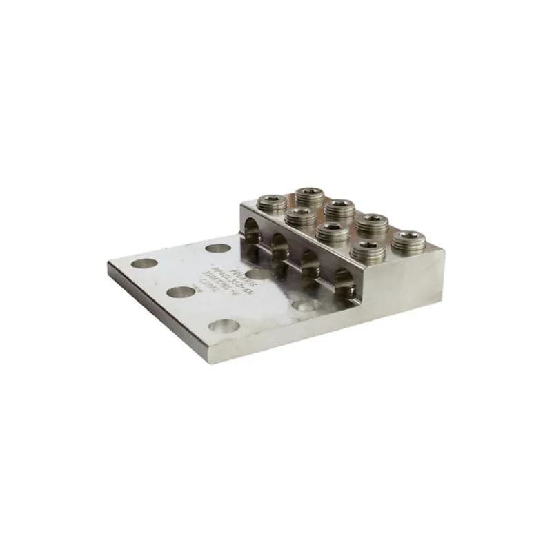 4 Port Heavy Duty Dual Rated Transformer Lug 350 MCM - 6 AWG Heavy Duty Dual Rated Transformer Lugs are versatile and reusable set screw connectors made from high strength 6061-T6 aluminum alloy for superior electrical and mechanical performance. Two set screws per wire hole ensure an exceptional connection. Electro-tin plated for low contact resistance. For use with copper or aluminum conductors. Mounting hole spacing is NEMA 1-3/4". Meets or exceeds ANSI C119.4 Class A. Rated 600V. Temperature rating 90 degrees C.