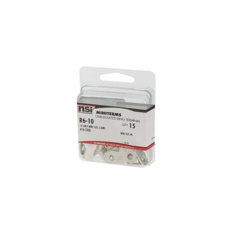 6 AWG Bare Ring # 10 Stud, 15/Pack