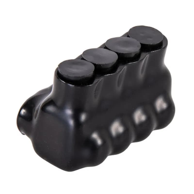 The Polaris IPL4-4B Multi-Tap Single Side Entry Connector features 4 ports sized for 4-14 AWG wires. The body is made from aluminum alloy wrapped in a layer of plastisol insulation. Each port is pre-loaded with an oxide inhibitor, with removable access plugs over the hex screws used to tighten the connections. Installs with a hex key and torque wrench, without any tape or additional supplies. Designed for use in a wide range of splicing applications, including installation in cable trays, panel boards, ducts, raceways or troughs.