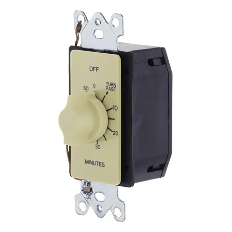 The TORK A560M 60-Minute Spring-Wound In-Wall Twist Timer with an ivory faceplate is designed to control a variety of indoor appliances and lights. Automate your home or office to save energy and money using the simple twist knob and reliable mechanical timekeeping. Fits into a standard electrical box for in-wall mounting. Designed for indoor loads such as lights, whole house fans, air compressors, water heaters or motors.