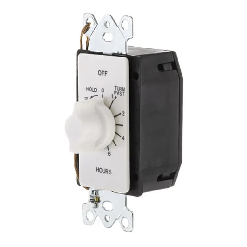 The TORK A512HHW 12-Hour Spring-Wound In-Wall Twist Timer is designed to control a variety of indoor appliances and lights. Automate your home or office to save energy and money using the simple twist knob and reliable mechanical timekeeping. Can be set to HOLD on or for a time range of 30 minutes to 6 hours, plus it fits into a standard electrical box for in-wall mounting. Designed for indoor loads such as lights, whole house fans, air compressors, water heaters or motors.