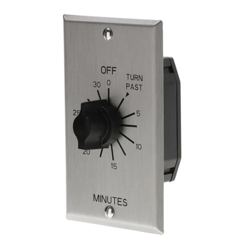 The TORK C530M 30-Minute Spring-Wound In-Wall Twist Timer with a commercial-style metal faceplate is designed to control a variety of indoor appliances, motors and lights. Automate factories, offices or other buildings to save energy and money using the simple twist knob and reliable mechanical timekeeping. Fits into a standard electrical box for in-wall mounting. Designed for SPDT switch type on indoor loads such as ventilation fans, lighting, HVAC systems, motors, pumps or air compressors.