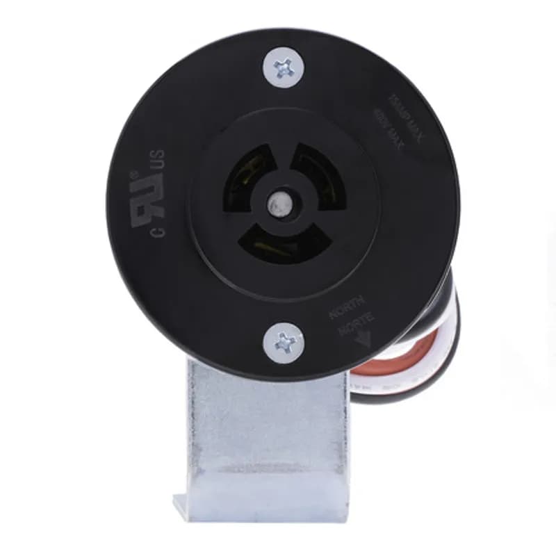TurnLock Receptacle Plastic Housing with Bracket, 120-480V, 15A Max, 12" Leads, 14 Ga Wire