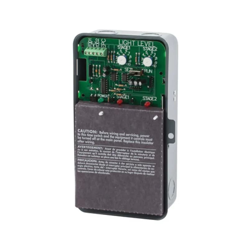 NSI Industries LC200 - Tork 2 Zone SPDT Lighting Control Use to control two different outdoor lighting circuits utilizing one photocell. Sign lighting can turn ON at one ambient light level while parking lot lighting turns ON at a different light level. APPLICATIONS: 24 Hour Convenience Stores Open Wall Parking Structures Large Canopies Building Perimeters Atriums FEATURES: INPUT VOLTAGE: 120/240/277VAC, 50/60Hz OUTPUT CONTACTS: SPDT NO. OF ZONES: 2 Zones TERMINAL RANGE: Relay #12AWG- input power terminals #14-#22AWG- TOD/sensor terminals accept #18-#22AWG. POWER CONSUMPTION: 5VA Maximum OPERATING TEMPERATURE: - 40 degrees to +140 degrees F (-40 degrees C to +60 degrees C) PHOTOSENSOR INPUT: EPC1 Included. DUAL OUTPUTS: With independent turn-ON adjustment for Stage 1 and Stage 2. LIGHT LEVEL ACTIVATION: Turn ON is user settable from 2 to 100 footcandle- Independent light level adjustment for each zone. Turn OFF is a maximum of 2 times turn ON level. Built-in delay ON of 30 seconds to avoid reaction to lightning or headlights. SWITCHED INPUT: Can be used with a time switch for photocell ON of two different lighting circuits at different ambient light levels, then time-of-day OFF. ENCLOSURE: Metal Indoor NEMA 1 with lockable hasp. MANUFACTURER: Tork, UPC: 786261821119 CONTACT RATINGS: GENERAL PURPOSE: 120/240 VAC NO: 20A NC: 10A 277 VAC NO: 12A BALLAST: 120 VAC NO: 20A NC: 10A 240/277 VAC NO: 6A NC: 3A TUNGSTEN: 120/240/277 VAC NO: 5A NC: 3A PILOT DUTY: 120/240 VAC NO: 470VA NC: 275VA 277 VAC NO: 690VA