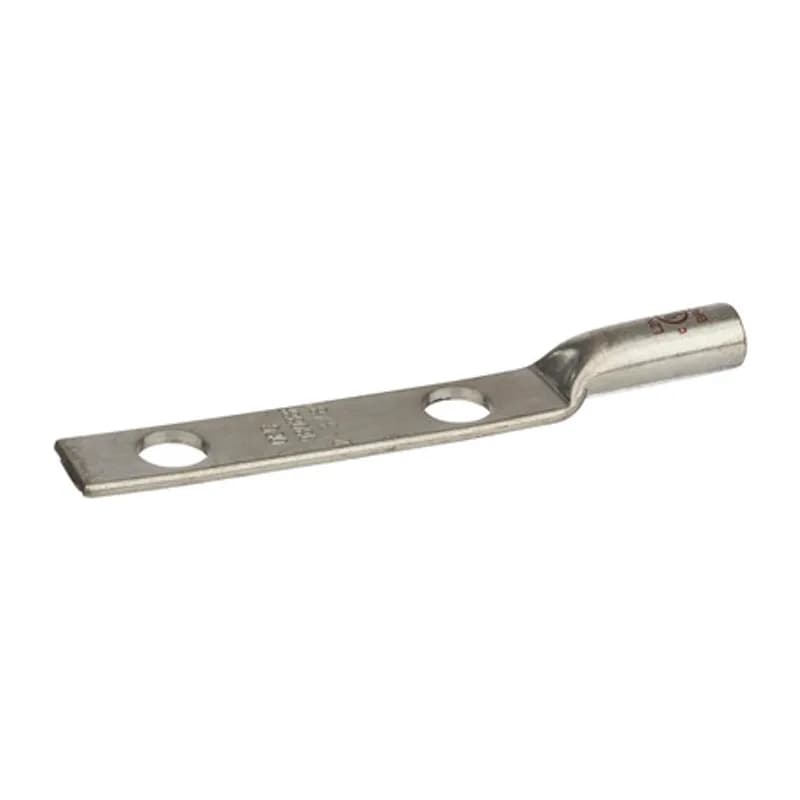 NSI Industries L2N-383 - 2 Hole Long Barrel Copper Compression Lug 2 AWG - 3/8" Bolt - 1 3/4" Mounting Spacing Long Barrel Copper Compression Lugs are produced from high conductivity copper tubing. Allows easy inspection of the termination to assure complete cable insertion. Tin-plated to provide corrosion and low contact resistance. Marked with die index and color coded. Listed for 35KV maximum when properly installed. Rated 600V. cULus 486A/B Listed. UL467 Listed on sizes 6 AWG - 3/0 AWG. Temperature rating 90 degrees C.