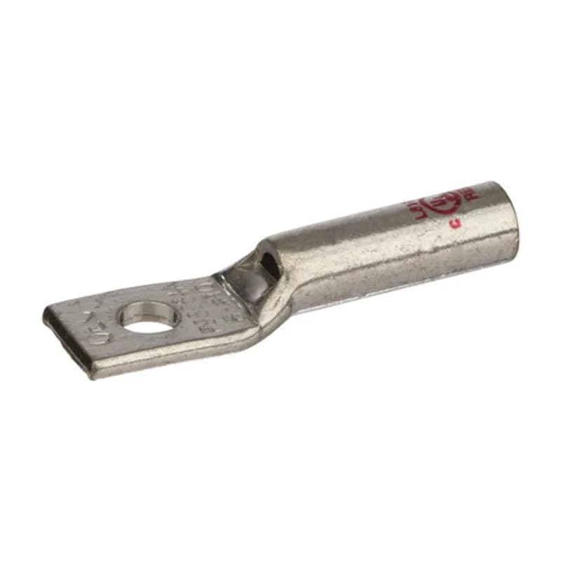 1 Hole Long Barrel Copper Compression Lug with Peep Hole 8 AWG - 10 Bolt - 1 Count Long Barrel Copper Compression Lugs are produced from high conductivity copper tubing. They are tin-plated to provide corrosion low contact resistance. Marked with die index and color coded for easy reference. Listed for 35KV maximum when properly installed and to cable manufacturer instructions. Temperature rating 90 degrees C. .