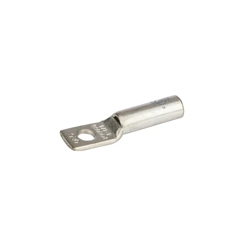 1 Hole Long Barrel Copper Compression Lug with Peep Hole 4 AWG - 1/4" Bolt Long Barrel Copper Compression Lugs are produced from high conductivity copper tubing. They are tin-plated to provide corrosion low contact resistance. Marked with die index and color coded for easy reference. Listed for 35KV maximum when properly installed and to cable manufacturer instructions. Temperature rating 90 degrees C. .