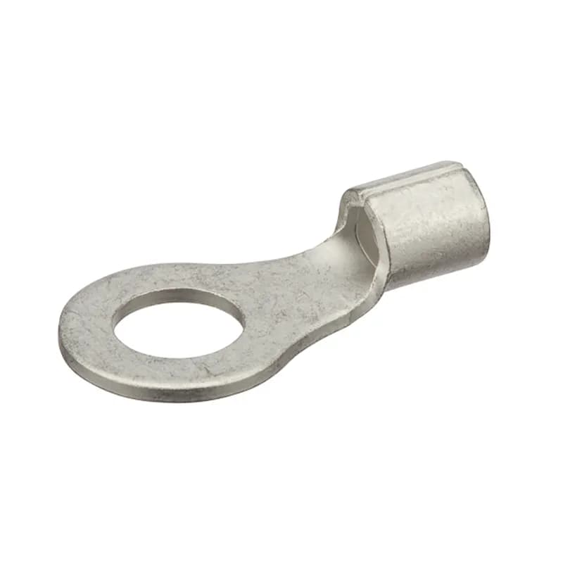 12-10 AWG Uninsulated Ring Terminal #10 Stud Uninsulated ring terminals are basic tongue type terminals. Safe and reliable connections because it cannot be disconnected unless the screw is completely removed. Uninsulated ring terminals are made of electro tin-plated copper with brazed seam. 600V, 105 degrees C. FEATURES: STYLE: Uninsulated MATERIAL: Tin-plated copper QUANTITY: 80 Count WIRE SIZE: 12-10 AWG STUD SIZE: 10 LENGTH: 0.74 WIDTH: 0.372