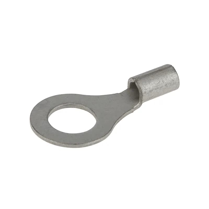 16-14 AWG Uninsulated Ring Terminal #8 Stud - 125 Count Uninsulated ring terminals are basic tongue type terminals. Safe and reliable connections because it cannot be disconnected unless the screw is completely removed. Uninsulated ring terminals are made of electro tin-plated copper with brazed seam. 600V, 105 degrees C. FEATURES: STYLE: Uninsulated MATERIAL: Tin-plated copper QUANTITY: 125 Count WIRE SIZE: 16-14 AWG STUD SIZE: #8 LENGTH: 0.669 WIDTH: 0.334