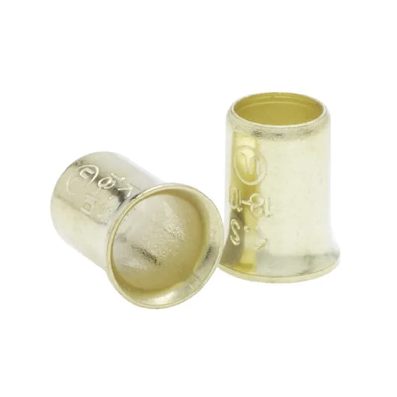The Easy-Twist SB1810S 100-Count Pack of Steel Crimp Sleeve Wire Connectors are designed for use on wires in the 18-10 AWG size range. The simple brass-plated sleeve design forms low-resistance connections in a tight space and installs using a specialized crimp tool or adjustable pliers. Use crimp sleeves to permanently connect wires in grounding, uninsulated or small motor applications where vibration resistance is a concern.