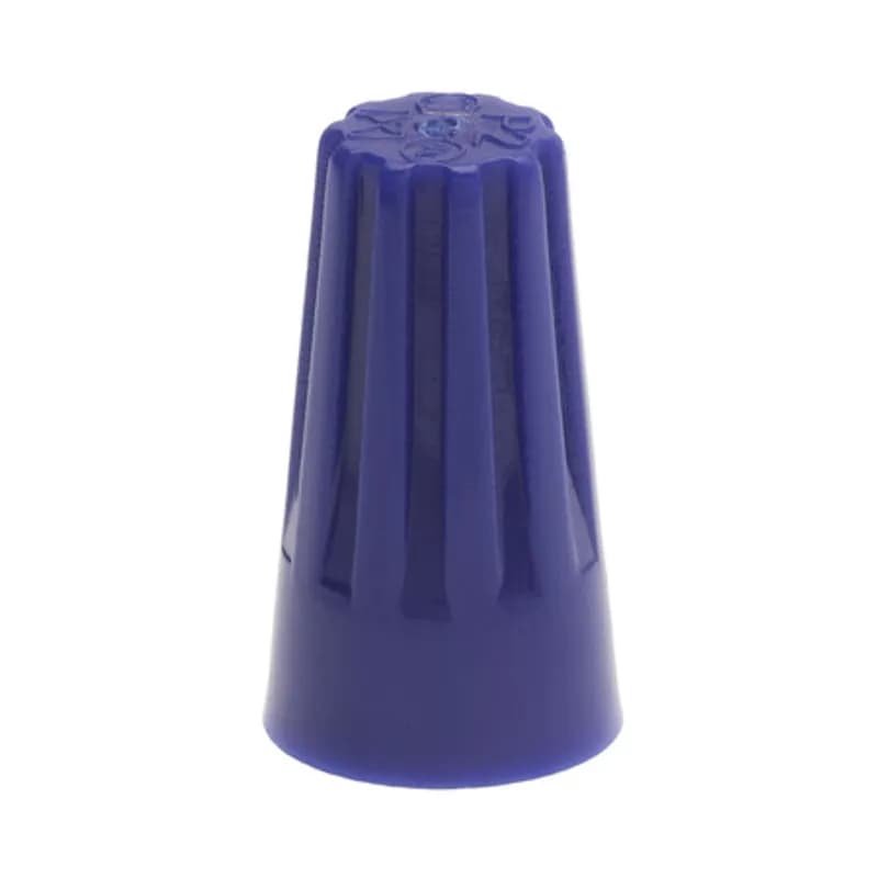 The Easy-Twist WC-B-C 100 Carton of Standard-Style Blue Wire Connectors are designed for use on copper wires in the 22-14 AWG size range. They’re made of flame-retardant thermoplastic rated for a maximum temperature of 105˚ Celsius (221˚ Fahrenheit). The quick-grip square spring design grips in fewer twists and can dead-end a single wire, while the ergonomic ribbed texture makes them easy to twist. Their compact design is useful for applications in tight areas or anywhere else you need to connect wires.