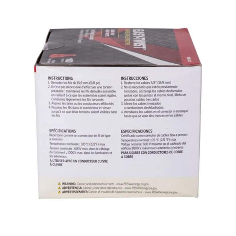 NSI Industries WWC-R-C - The Easy-Twist WWC-R-C 100-Count Carton of Red Winged Wire Connectors are designed for use on copper wires in the 22-6 AWG size range. Theyâ€™re made of flame-retardant thermoplastic rated for a maximum temperature of 105Ëš Celsius (221Ëš Fahrenheit). The quick-grip square spring design grips in fewer twists and can dead-end a single wire, while the ergonomic swept-back wing design and ribbed texture makes them easy to twist. Their compact design is useful for applications in tight areas or anywhere else you need to connect wires.