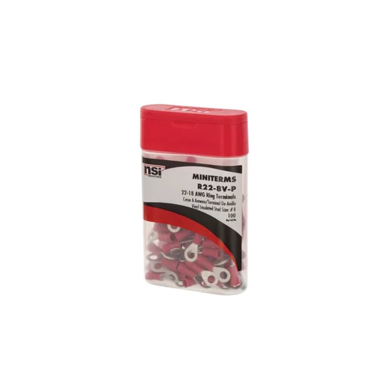NSI Industries R22-8V-P - 22-18 AWG Vinyl Insulated Ring Terminal #8 Stud, 100 Pc. PRO Pack