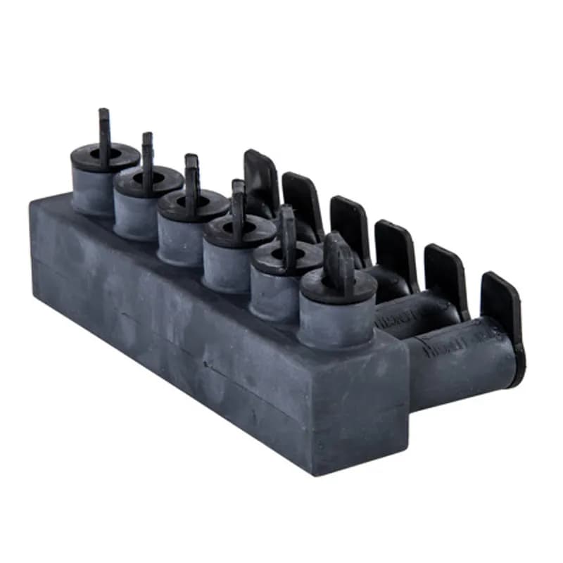 NSI Industries ISPB2/0-6B - The Polaris ISPB2/0-6B Multi-Tap Direct Burial Single-Sided Entry Connector features 6 ports sized for 2/0 - 14 AWG wires. The body is made from aluminum alloy wrapped in a layer of high-dielectric strength rubber insulation. Each single-sided port is pre-loaded with an oxide inhibitor, with removable access plugs over the hex screws used to tighten the radial-tipped set screws. Rated for temporary submersion, wet or damp locations and direct burial applications. Installs with a hex key and torque wrench, without any tape or additional supplies, and comes packaged in a clear plastic bag with a mounting hole for hanging in retail displays. Meets or exceeds UL 486D and ANSI C119.1 specifications for use in wet or damp locations and designed for use in a wide range of temporary submersal or burial splicing applications.