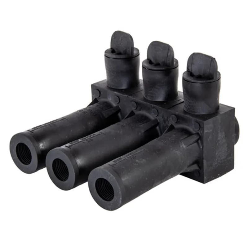 NSI Industries ISPB600-3 - The Polaris ISPB600-3 Multi-Tap Direct Burial Single-Sided Entry Connector features 3 ports sized for 600 MCM - 12 AWG wires. The body is made from aluminum alloy wrapped in a layer of high-dielectric strength rubber insulation. Each single-sided port is pre-loaded with an oxide inhibitor, with removable access plugs over the hex screws used to tighten the radial-tipped set screws. Rated for temporary submersion, wet or damp locations and direct burial applications. Installs with a hex key and torque wrench, without any tape or additional supplies. Meets or exceeds ANSI C119.1 specifications for use in wet or damp locations and designed for use in a wide range of temporary submersal or burial splicing applications.