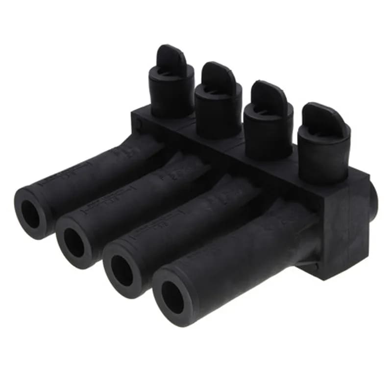 NSI Industries ISPB600-4 - The Polaris ISPB600-4 Multi-Tap Direct Burial Single-Sided Entry Connector features 4 ports sized for 600 MCM - 12 AWG wires. The body is made from aluminum alloy wrapped in a layer of high-dielectric strength rubber insulation. Each single-sided port is pre-loaded with an oxide inhibitor, with removable access plugs over the hex screws used to tighten the radial-tipped set screws. Rated for temporary submersion, wet or damp locations and direct burial applications. Installs with a hex key and torque wrench, without any tape or additional supplies. Meets or exceeds ANSI C119.1 specifications for use in wet or damp locations and is designed for use in a wide range of temporary submersed or burial splicing applications.