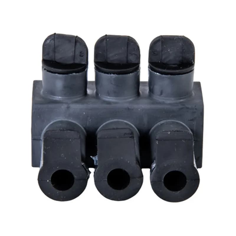NSI Industries ISPB2/0-3B - The Polaris ISPB2/0-3B Multi-Tap Direct Burial Single-Sided Entry Connector features 3 ports sized for 2/0 - 14 AWG wires. The body is made from aluminum alloy wrapped in a layer of high-dielectric strength rubber insulation. Each single-sided port is pre-loaded with an oxide inhibitor, with removable access plugs over the hex screws used to tighten the radial-tipped set screws. Rated for temporary submersion, wet or damp locations and direct burial applications. Installs with a hex key and torque wrench, without any tape or additional supplies. Meets or exceeds UL 486D and ANSI C119.1 specifications for use in wet or damp locations and designed for use in a wide range of temporary submersal or burial splicing applications.
