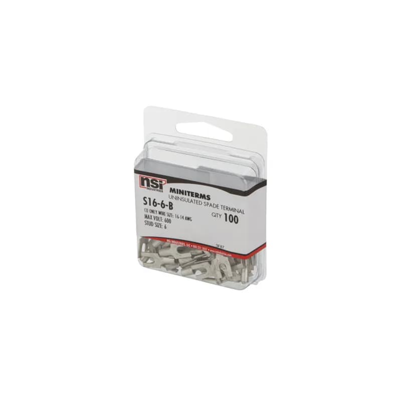 16-14 AWG, # 6 Stud Bare Spade #6 Stud, 1,000 Per Pack