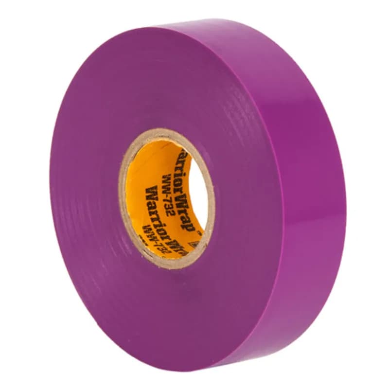 WarriorWrap WW-732-VT Violet Vinyl Professional-Quality Electrical Tape is strong enough for demanding environments and highly resistant to abrasion and corrosion. This tape is 7mil thick, 66ft long and has a max temperature rating of 220 degrees F. The strong adhesion helps stick to uneven surfaces and keeps the backing in place. Top breaking strength and elasticity make WarriorWrap an excellent choice for splicing, insulating or marking wires.