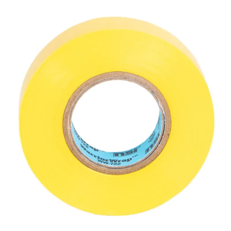 WarriorWrap WW-722-YL Yellow Vinyl Professional Electrical Tape is strong enough for demanding environments and highly resistant to abrasion and corrosion. This tape is 7mil thick, 60ft long and has a max temperature rating of 176 degrees. The strong adhesion helps stick to uneven surfaces and keeps the backing in place. Top breaking strength and elasticity make WarriorWrap an excellent choice for splicing, insulating or marking wires.