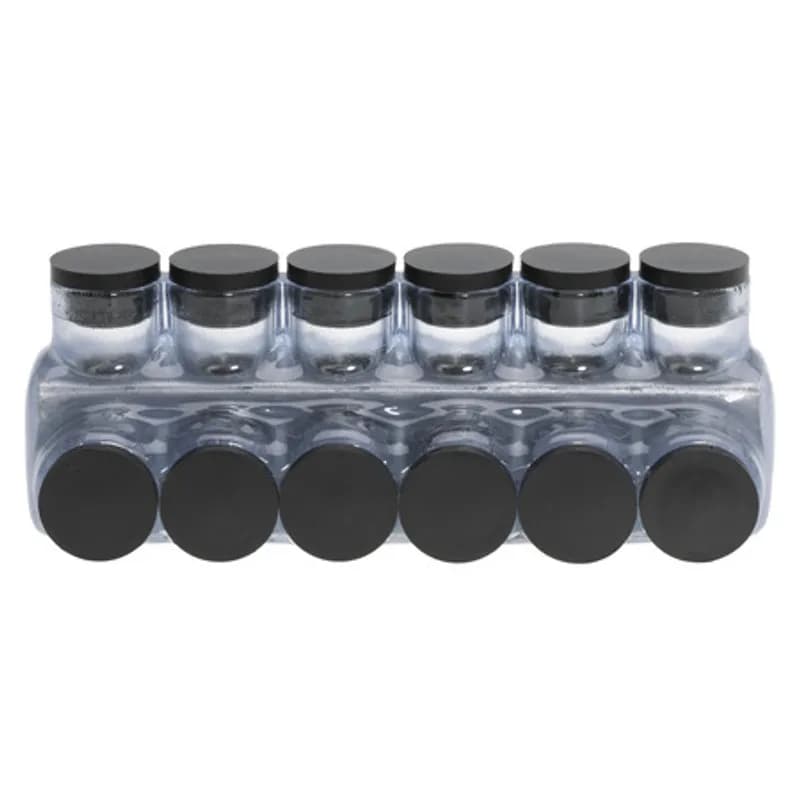 The Polaris IPLD350-6C Multi-Tap Dual-Sided Entry Vision Tap Connector features 6 ports sized for 350 MCM - 6 AWG wires. The clear body allows users to see their conductor placement and is wrapped in a layer of plastisol insulation. Each dual-sided port is pre-loaded with an oxide inhibitor, with removable access plugs over the hex screws used to tighten the connections. Installs with a hex key and torque wrench, without any tape or additional supplies. Designed for use in a wide range of splicing applications, including installation in cable trays, panel boards, ducts, raceways or troughs.