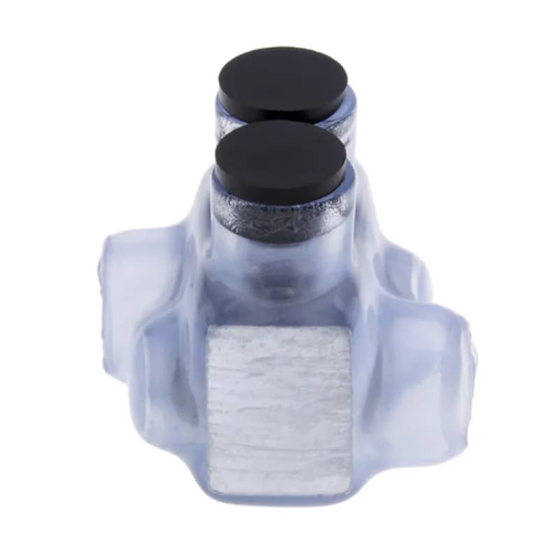 The Polaris ITO-1/0C Multi-Tap Offset Dual-Side Entry Vision Tap Connector features 2 ports sized for 1/0 - 14 AWG wires. The clear body allows users to see their conductor placement and is wrapped in a layer of plastisol insulation. Each port is pre-loaded with an oxide inhibitor, with removable access plugs over the hex screws used to tighten the connections. Installs with a hex key and torque wrench, without any tape or additional supplies. Designed for use in a wide range of splicing applications, including installation in cable trays, panel boards, ducts, raceways or troughs.