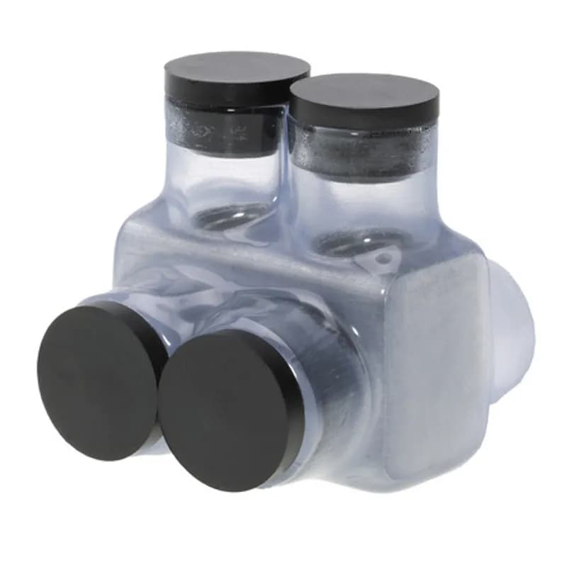 The Polaris IT-250C Multi-Tap Dual-Side Entry Connector features 2 ports sized for 250 MCM to 6 AWG wires. The clear body allows users to see their conductor placement and is wrapped in a layer of plastisol insulation. Each port is pre-loaded with an oxide inhibitor, with removable access plugs over the hex screws used to tighten the connections. Dual rated for use with copper or aluminum cables. Installs with a hex key and torque wrench, without any tape or additional supplies. Designed for use in a wide range of splicing applications, including installation in cable trays, panel boards, ducts, raceways or troughs.