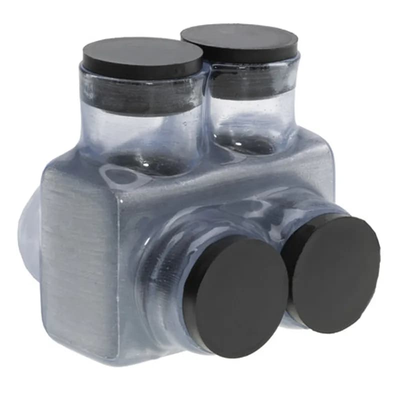 The Polaris IT-500CB Multi-Tap Dual-Side Entry Vision Tap Connector features 2 ports sized for 500 MCM to 4 AWG wires. The clear body allows users to see their conductor placement and is wrapped in a layer of plastisol insulation. Each port is pre-loaded with an oxide inhibitor, with removable access plugs over the hex screws used to tighten the connections. Dual rated for use with copper or aluminum cables. Installs with a hex key and torque wrench, without any tape or additional supplies. Designed for use in a wide range of splicing applications, including installation in cable trays, panel boards, ducts, raceways or troughs.