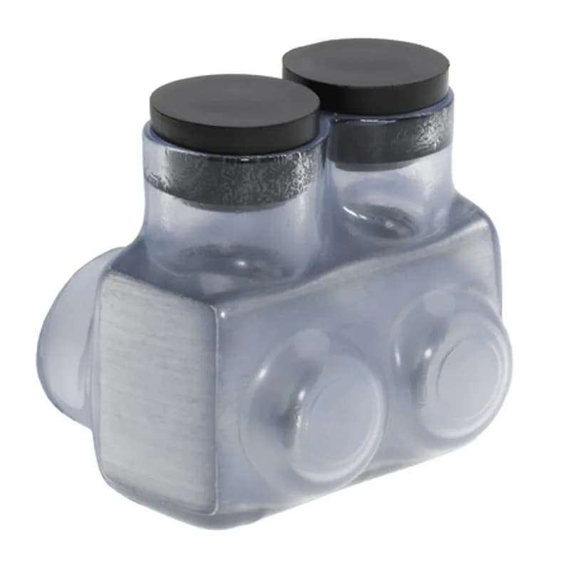 The Polaris IT-1/0C Multi-Tap Single-Side Entry Vision Tap Connector features 2 ports sized for 1/0 - 14 AWG wires. The clear body allows users to see their conductor placement and is wrapped in a layer of plastisol insulation. Each port is pre-loaded with an oxide inhibitor, with removable access plugs over the hex screws used to tighten the connections. Installs with a hex key and torque wrench, without any tape or additional supplies. Designed for use in a wide range of splicing applications, including installation in cable trays, panel boards, ducts, raceways or troughs.
