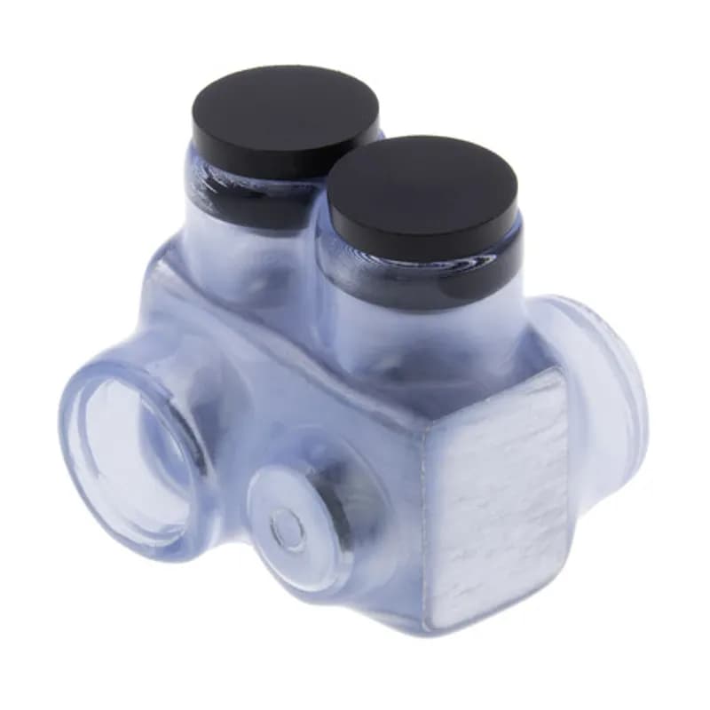 NSI Industries ITO-3/0C - The Polaris ITO-3/0C Multi-Tap Offset Dual-Side Entry Vision Tap Connector features 2 ports sized for 3/0 - 6 AWG wires. The clear body allows users to see their conductor placement and is wrapped in a layer of plastisol insulation. Each port is pre-loaded with an oxide inhibitor, with removable access plugs over the hex screws used to tighten the connections. Installs with a hex key and torque wrench, without any tape or additional supplies. Designed for use in a wide range of splicing applications, including installation in cable trays, panel boards, ducts, raceways or troughs.