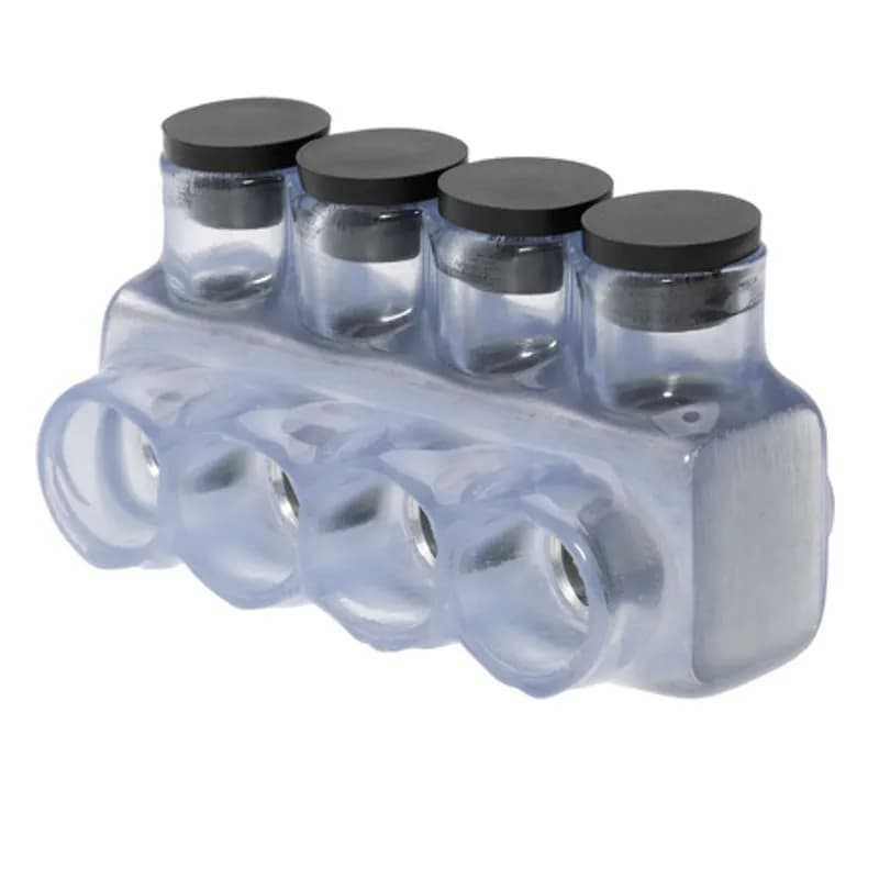 NSI Industries IPL3/0-4C - The Polaris IPL3/0-4C Multi-Tap Single Side Entry Vision Tap Connector features 4 ports sized for 3/0-6 AWG wires. The clear body allows users to see their conductor placement and is wrapped in a layer of plastisol insulation. Each port is pre-loaded with an oxide inhibitor, with removable access plugs over the hex screws used to tighten the connections. Installs with a hex key and torque wrench, without any tape or additional supplies. Designed for use in a wide range of splicing applications, including installation in cable trays, panel boards, ducts, raceways or troughs.