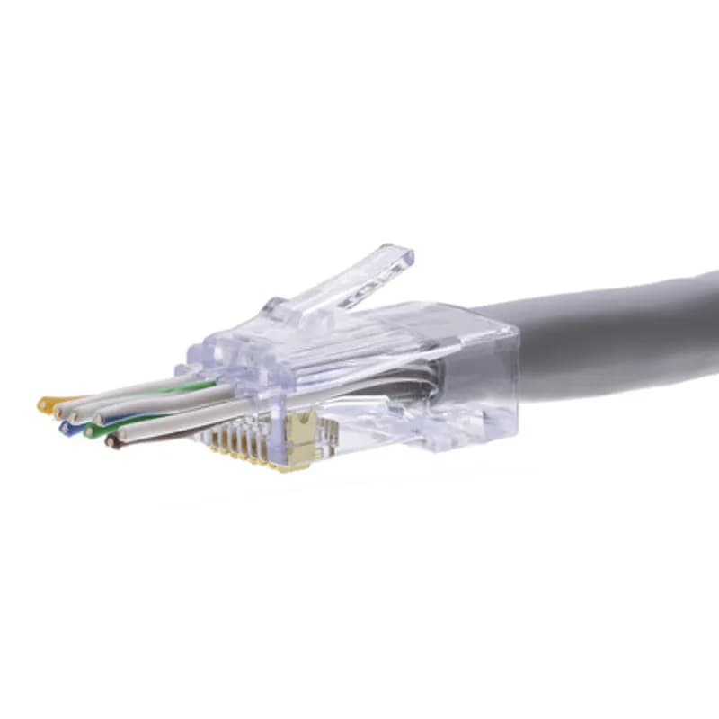 The patented ezEX48 connectors feature a unique integrated Hi-Lo stagger load bar and allows big conductors to pass through the front end of the connector making it easy to verify the wiring sequence before terminating. This connector is typically used with Cat6A/Cat6 cabling and is recommended for PoE/PoE+ and Data applications.