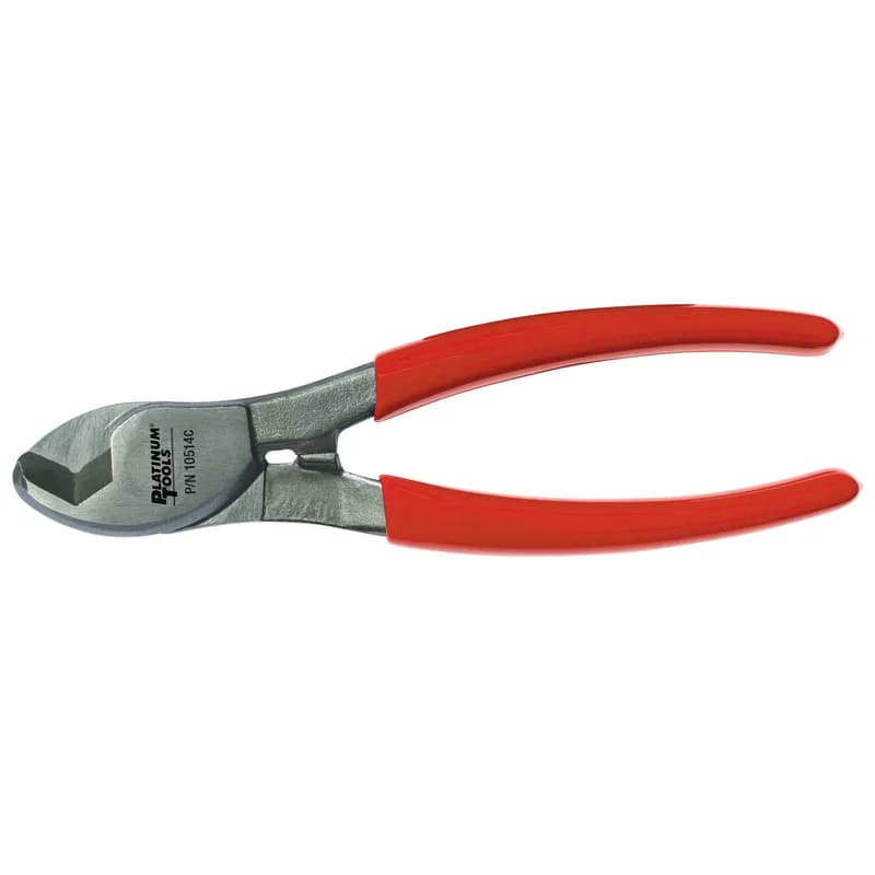 NSI Industries 10514C - Platinum Tools introduces the optimal cutting solution for today's VDV (Voice, Data, Video) and security installers. Finally, a compact cable cutter designed to cut coax cable with steel center conductor! Easily cuts through copper and aluminum cable too. Provides outstanding cutting performance on all types of solid copper wire, twisted pair and coax cables. Comfortable PVC handle grips.
