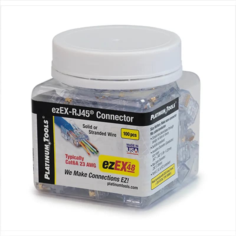 The ezEX™48 Connector is designed for larger cables and conductors (typically Cat6A). 100 pcs Jar. 849160008521