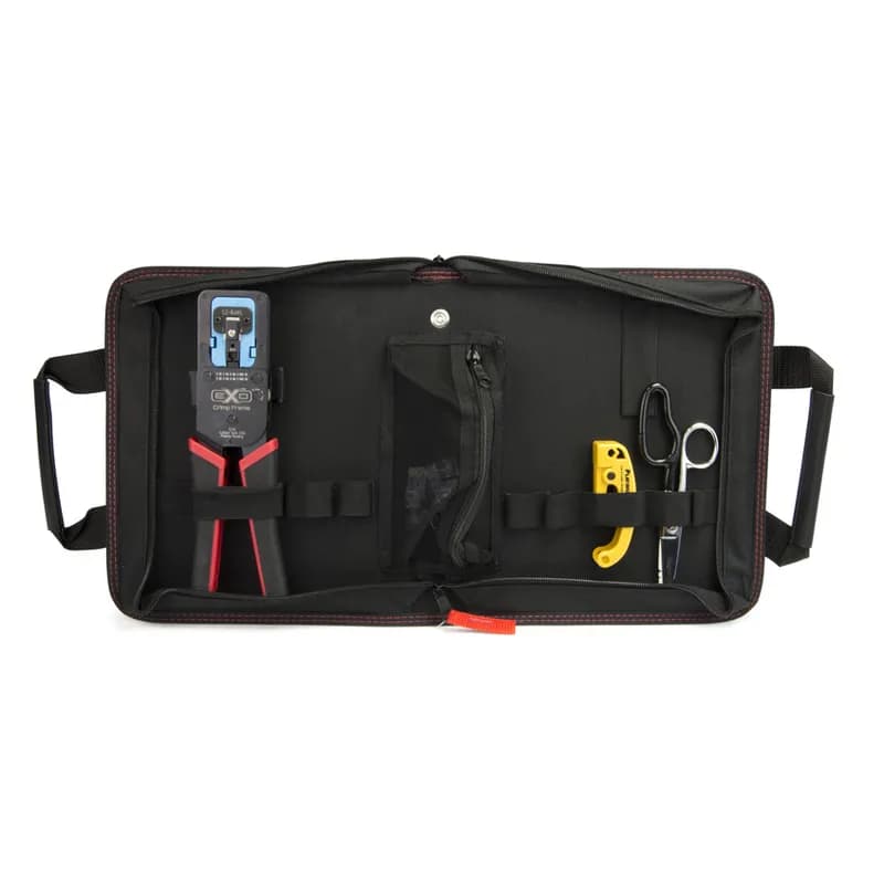 NSI Industries 90141 - The EXO EZ-RJ45 Termination System allows the user to prepare and terminate with precision and speed. This kit includes electrician scissors, cable jacket stripper, EXO Crimp Frame, EZ-RJ45 Die and 10 EZ-RJ45 CAT5E connectors. All tools and connectors come neatly organized in the Platinum Tools heavy-duty nylon zippered case. 849160009009