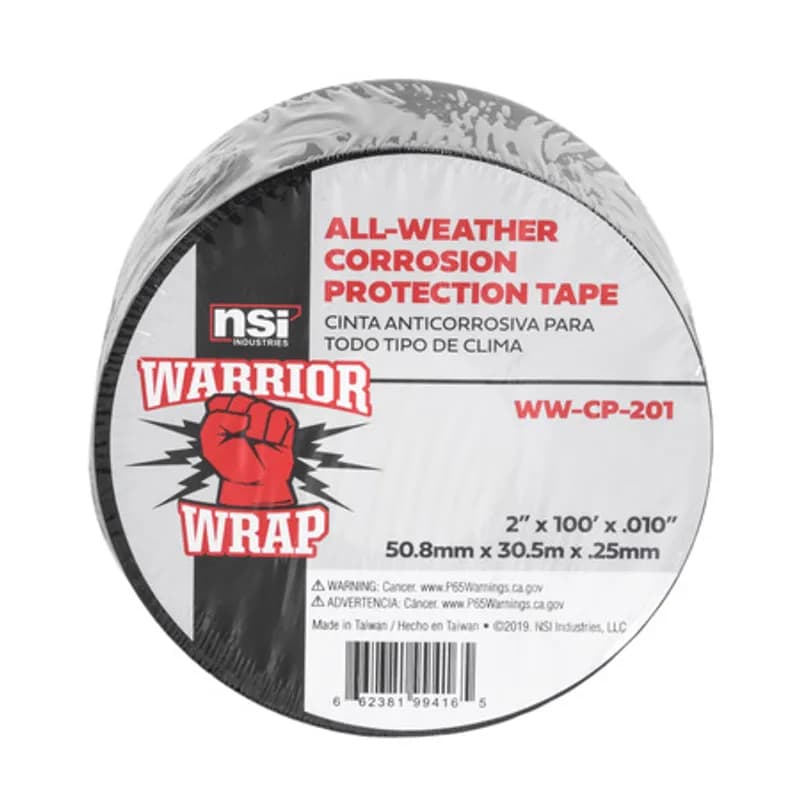 NSI Industries WW-CP-201 - WarriorWrap WW-CP-201 All-Weather Corrosion Protection Tape is strong enough for professional environments and gets the job done right the first time, every time. This tape is 10mil thick, 2 inches wide, 100ft long and has a plasticized PVC design. The strong adhesion helps stick to uneven surfaces and the tape has leading corrosion, abrasion and impact protection. Top breaking strength and elasticity make WarriorWrap an excellent choice for metal pipes, conduit or fittings, above or below ground.