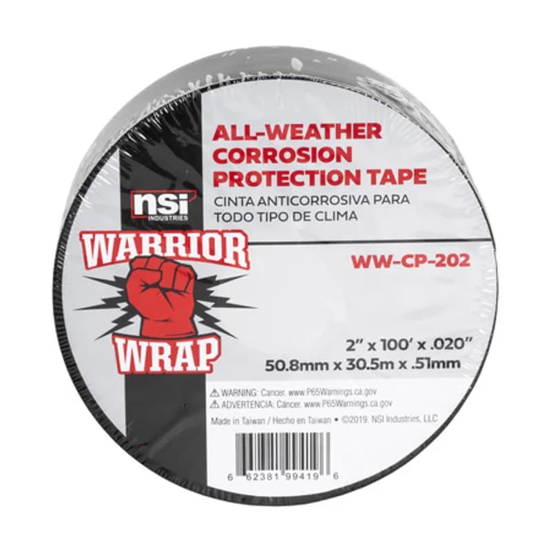 NSI Industries WW-CP-202 - WarriorWrap WW-CP-201 All-Weather Corrosion Protection Tape is strong enough for professional environments and gets the job done right the first time, every time. This tape is 20mil thick, 2 inches wide, 100ft long and has a plasticized PVC design. The strong adhesion helps stick to uneven surfaces and the tape has leading corrosion, abrasion and impact protection. Top breaking strength and elasticity make WarriorWrap an excellent choice for metal pipes, conduit or fittings, above or below ground.