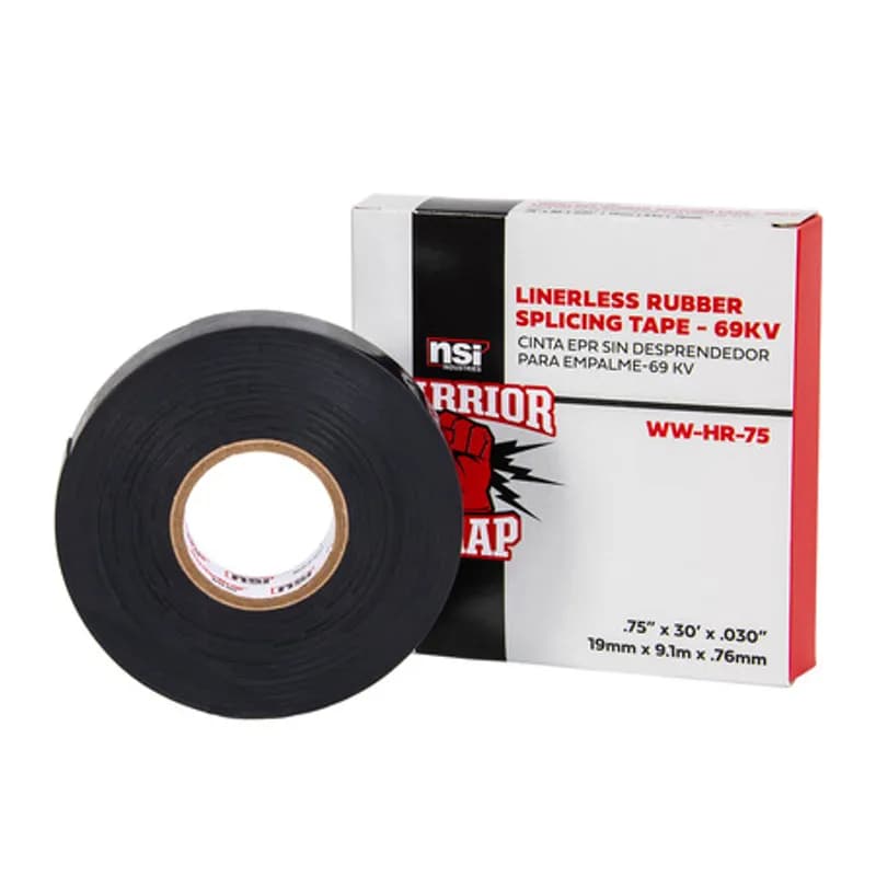 NSI Industries WW-HR-75 - WarriorWrap WW-HR-75 Black High-Voltage Linerless Rubber Splicing Tape is strong enough for professional environments and gets the job done right the first time, every time. This tape is 30mil thick, .75 inches wide, 30ft long and has an ethylene rubber-based design. The self-bonding adhesive helps stick to uneven surfaces and easily conforms to irregular shapes. Top breaking strength and elasticity make WarriorWrap an excellent choice for insulating, jacketing of splices on power cables, jacketing terminations or for building stress cones.